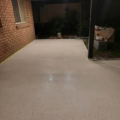 Cream flake coating on a covered outdoor walkway
